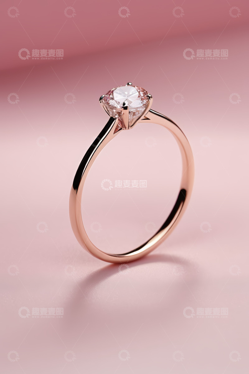 高清大图下载【趣麦麦图】玫瑰金钻石戒指特写
