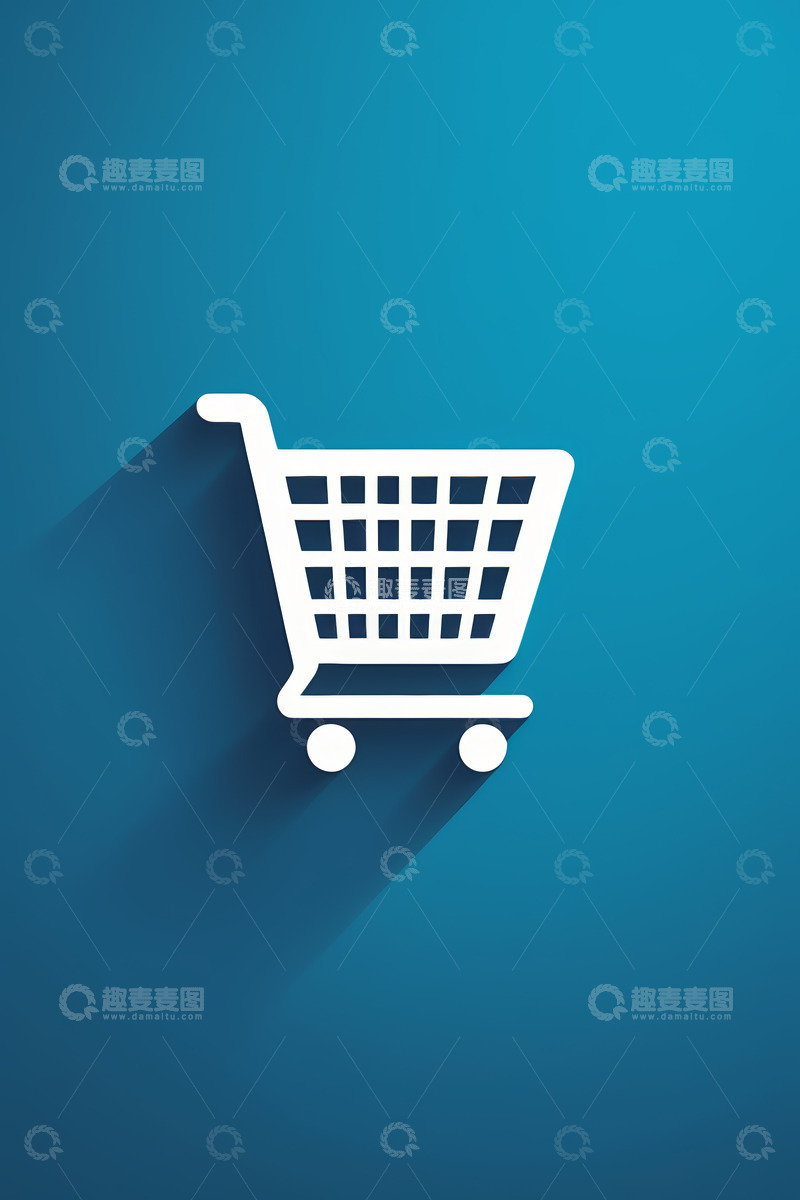 高清大图下载【趣麦麦图】蓝色背景白色购物车图标