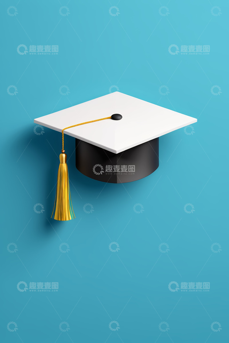 高清大图下载【趣麦麦图】蓝色背景上的毕业学士帽