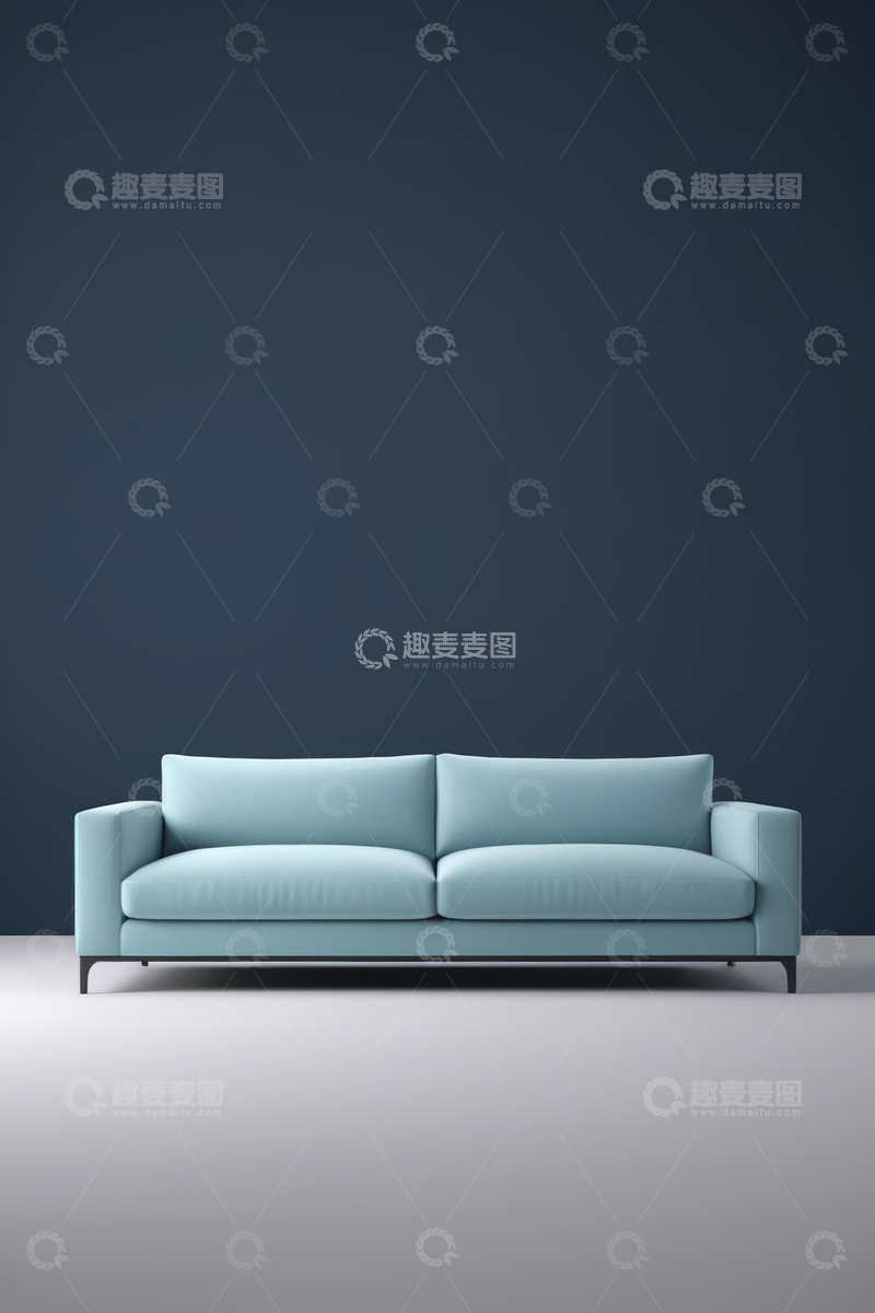 高清大图下载【趣麦麦图】浅蓝色双人沙发室内展示