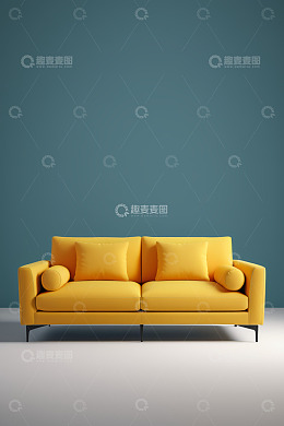 黄色双人沙发家居设计素材
