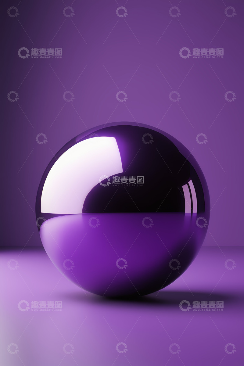 高清大图下载【趣麦麦图】紫色背景下的金属质感球体