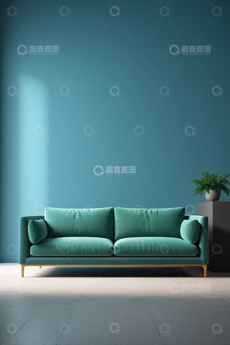 高清大图下载【趣麦麦图】室内绿色沙发与植物装饰