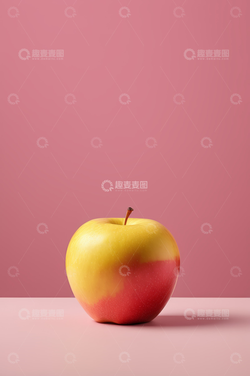高清大图下载【趣麦麦图】粉色背景上的红黄相间苹果