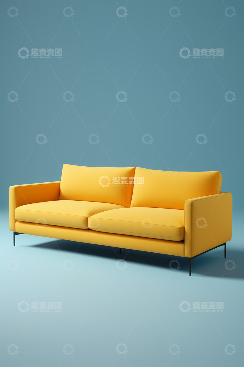 高清大图下载【趣麦麦图】黄色双人沙发展示