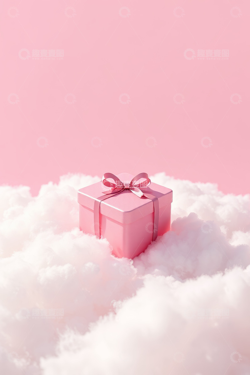 高清大图下载【趣麦麦图】粉色礼物盒置于云朵上