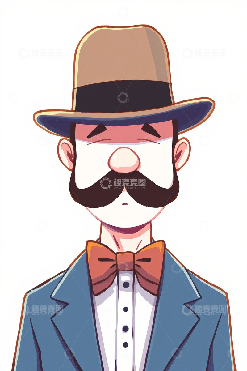 高清大图下载【趣麦麦图】戴礼帽穿西装的卡通男人形象