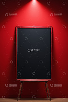 红墙前黑色画框展示架