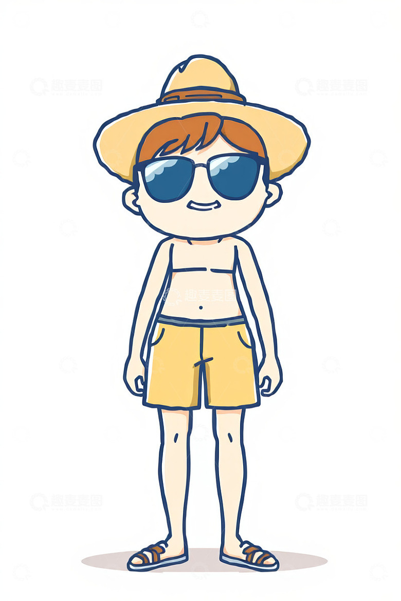 戴帽戴墨镜的夏日男孩插画