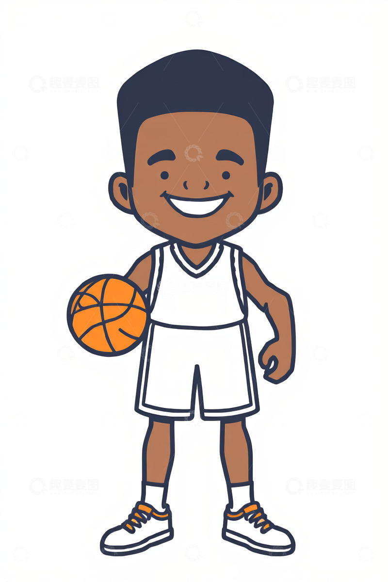 高清大图下载【趣麦麦图】卡通男孩手持篮球形象
