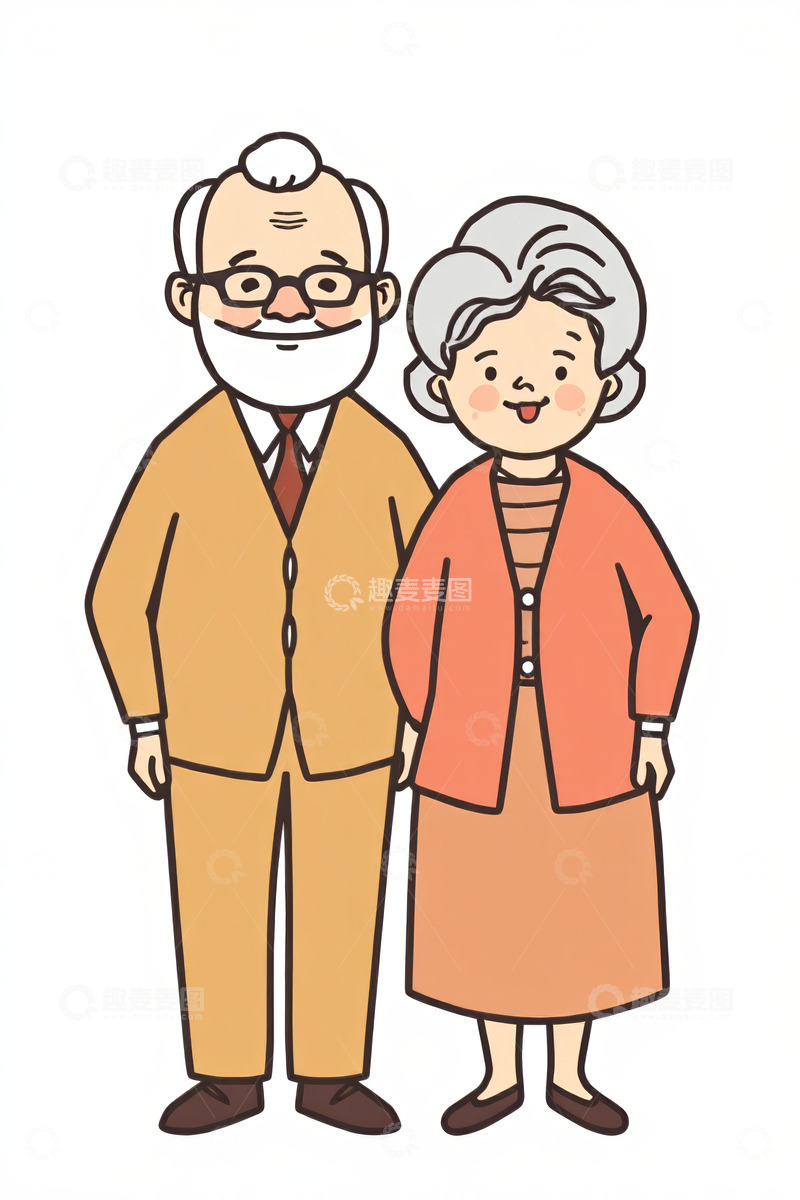 高清大图下载【趣麦麦图】老年夫妇站立形象素材