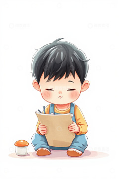 小男孩坐着专注书写画面