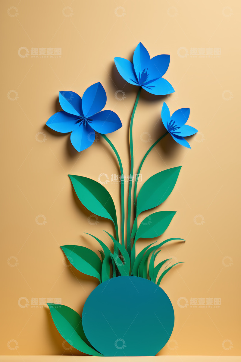高清大图下载【趣麦麦图】蓝色纸艺花卉装饰