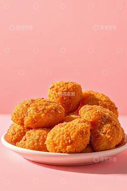 粉色背景盘中油炸食物