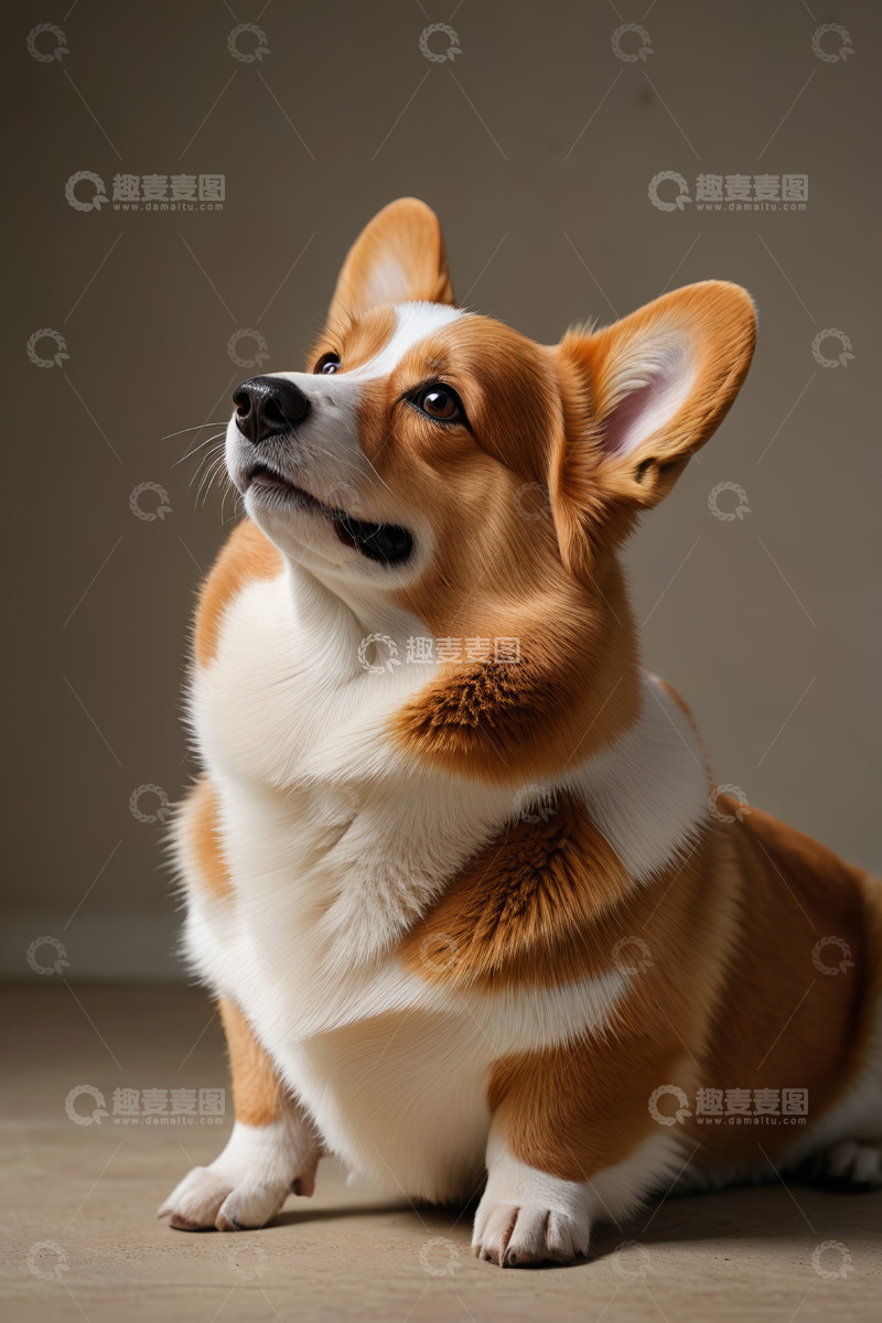 高清大图下载【趣麦麦图】坐姿柯基犬抬头特写