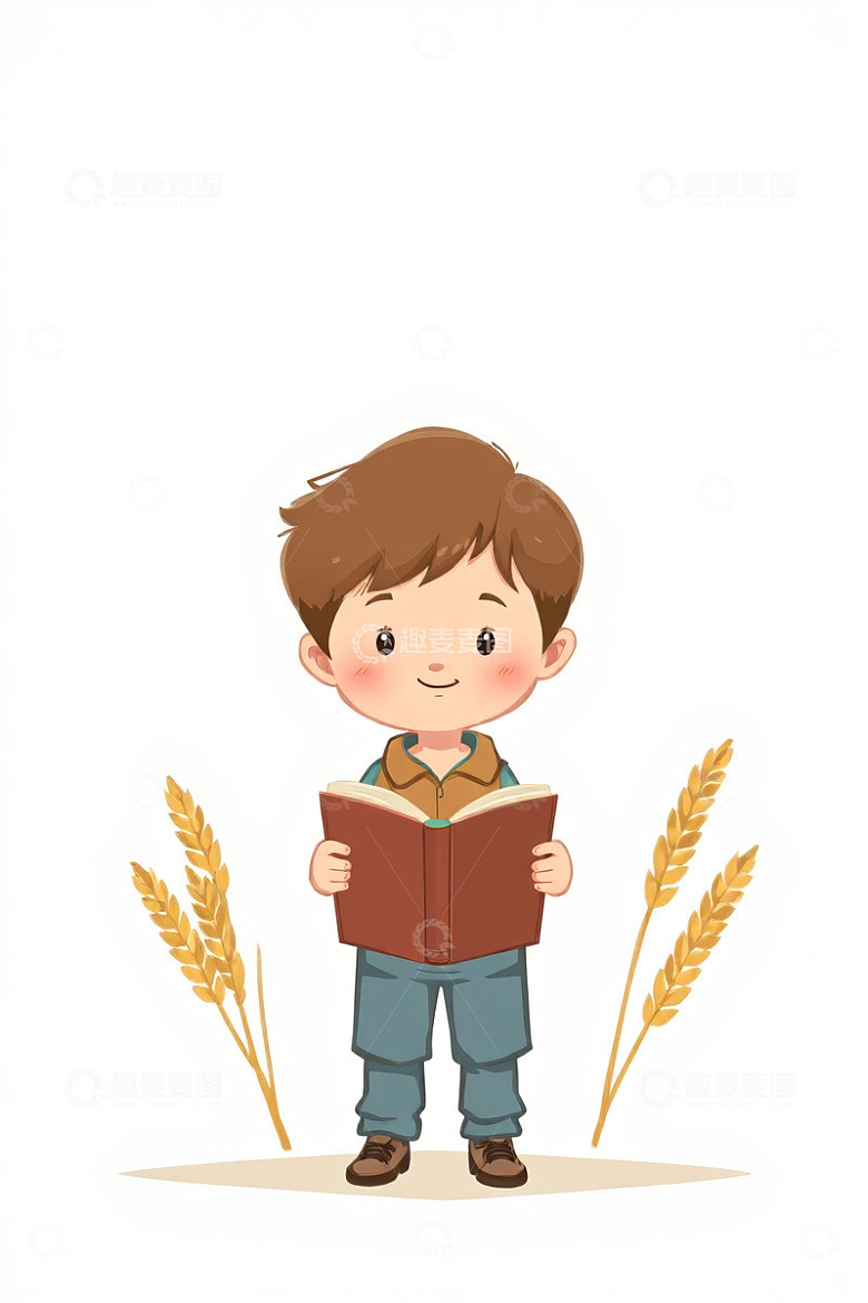 男孩手持书本的插画素材