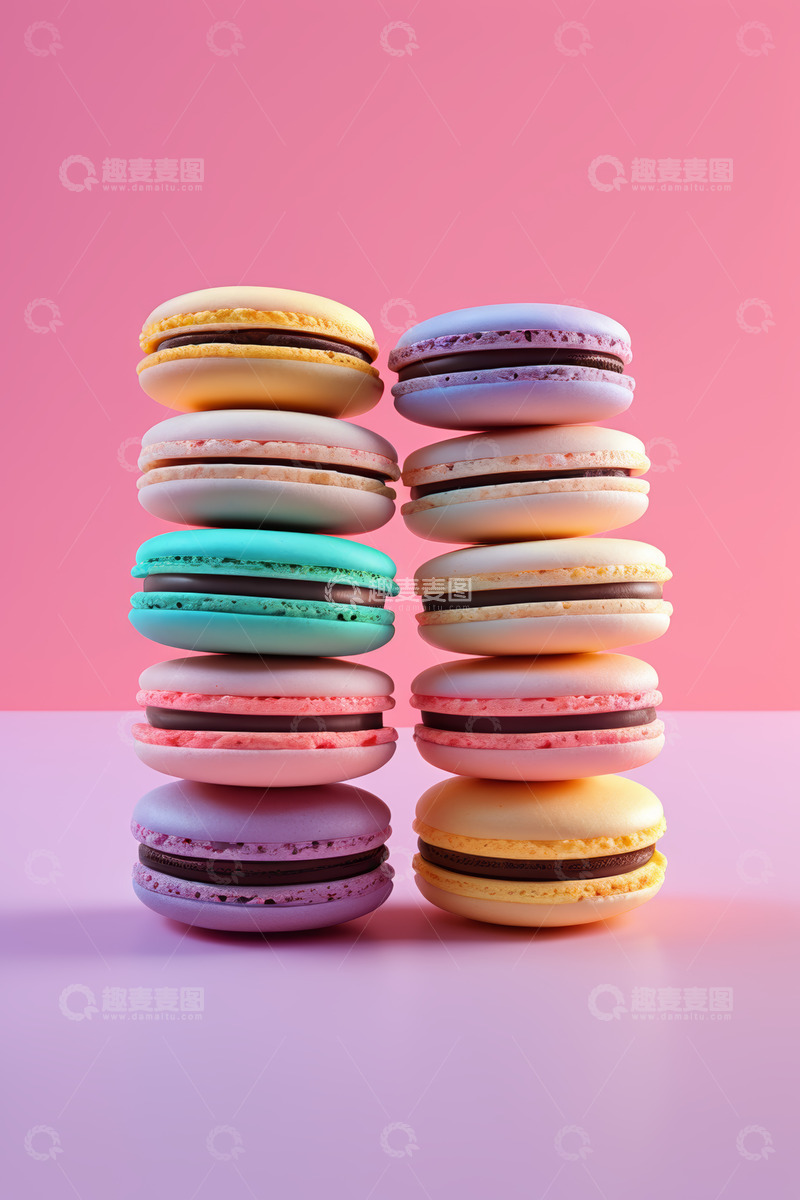 高清大图下载【趣麦麦图】多彩马卡龙堆叠静物素材