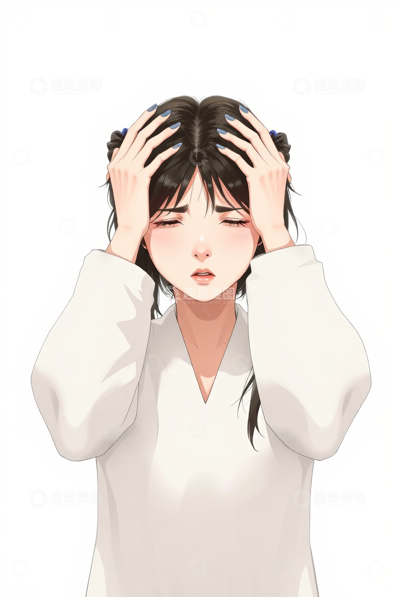 高清大图下载【趣麦麦图】苦恼忧愁的年轻女性