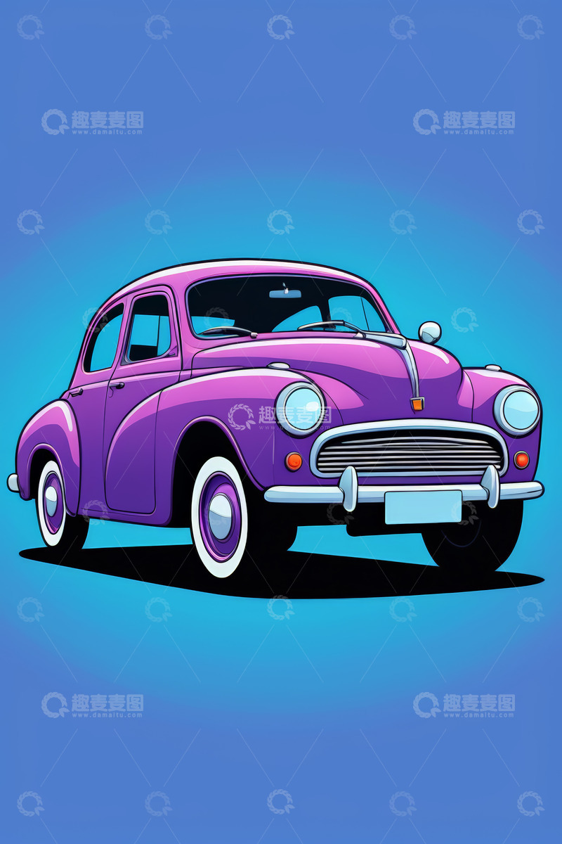 高清大图下载【趣麦麦图】紫色复古动画汽车