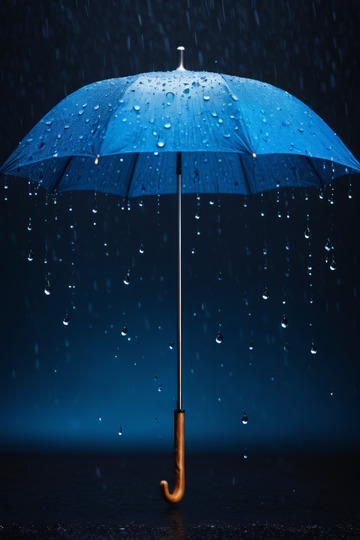 蓝色雨伞上滴落的雨滴
