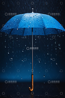 蓝色雨伞上滴落的雨滴