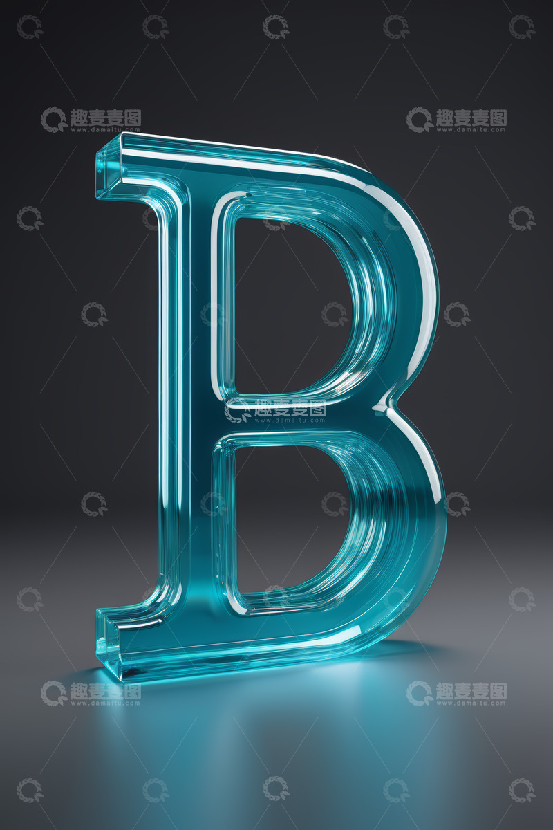 高清大图下载【趣麦麦图】蓝色透明质感字母B
