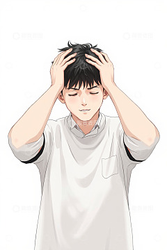 男生双手抱头苦恼姿态