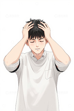 男生双手抱头苦恼姿态