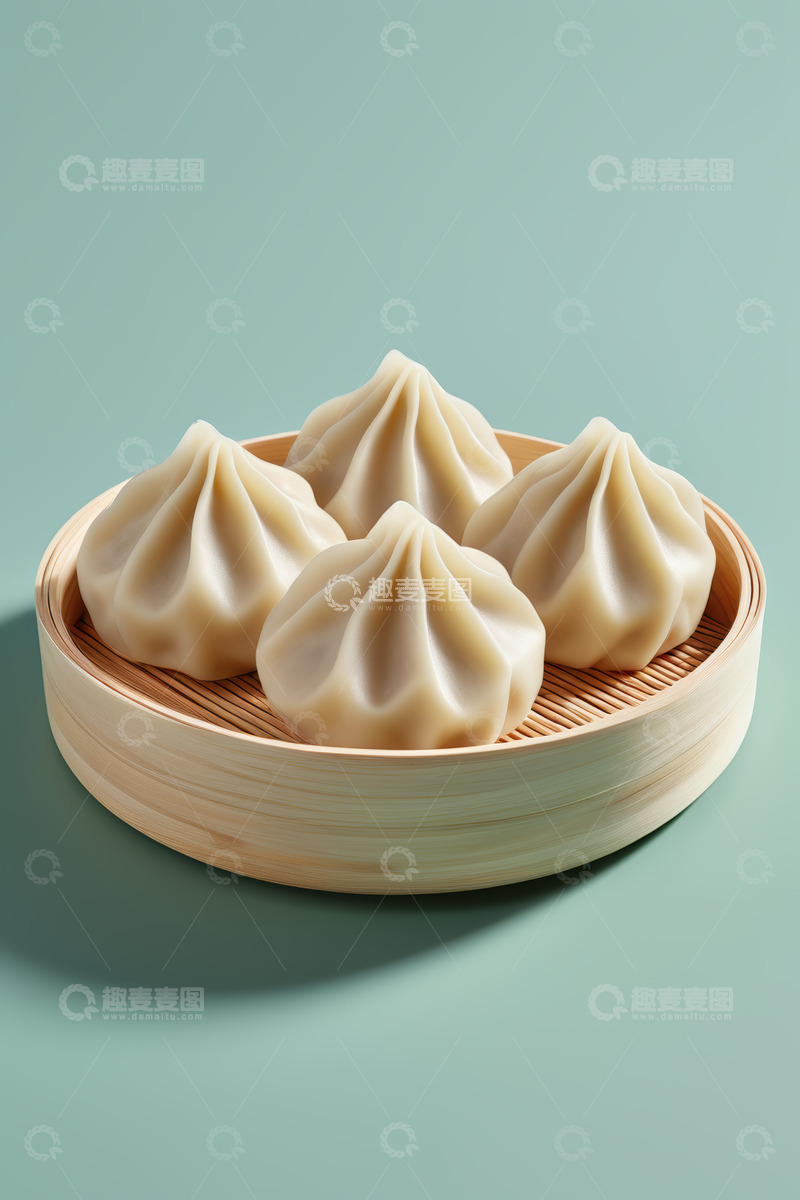 高清大图下载【趣麦麦图】竹制蒸笼里的小笼包