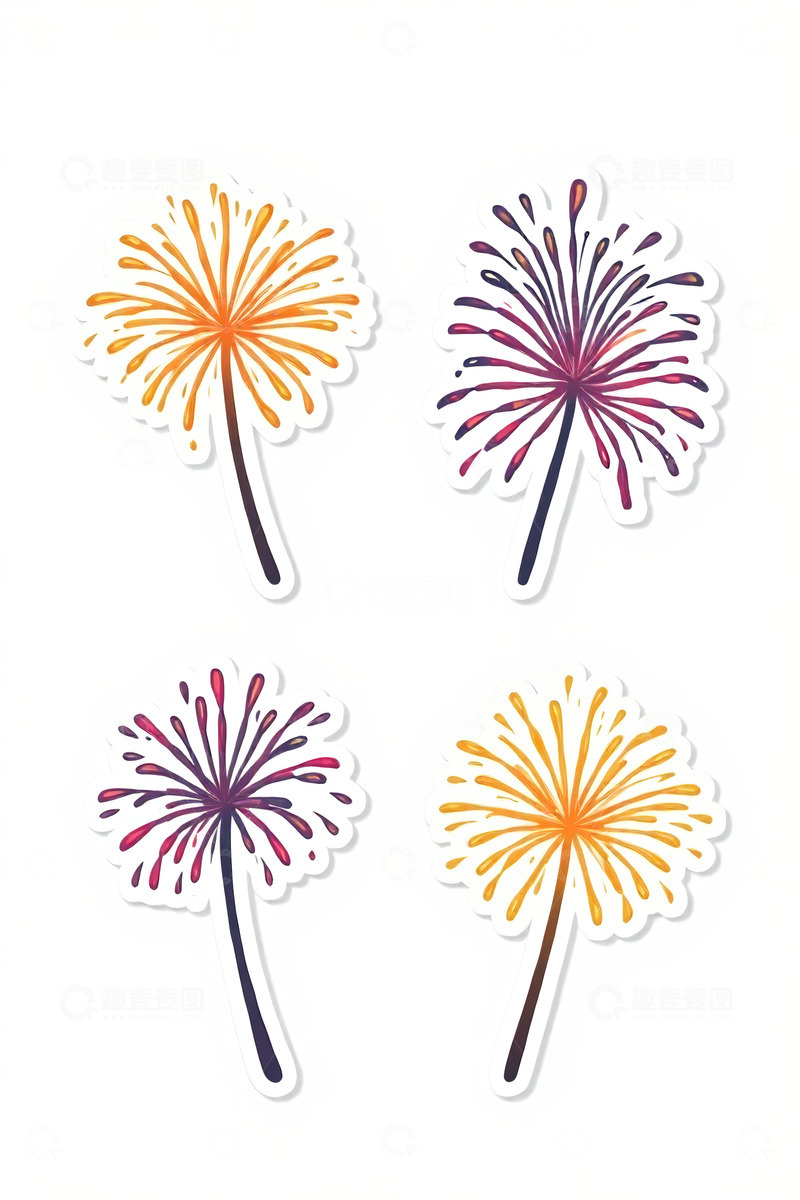 高清大图下载【趣麦麦图】多彩烟花贴纸图案素材