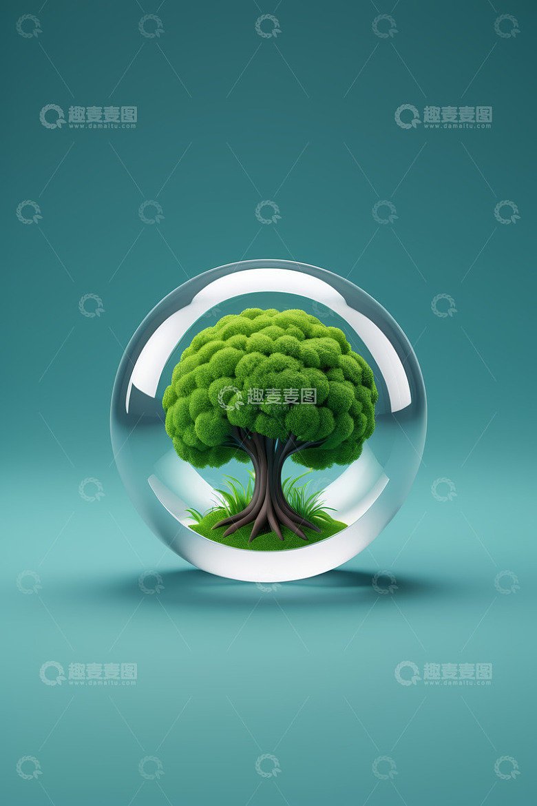 玻璃球内的绿色树木