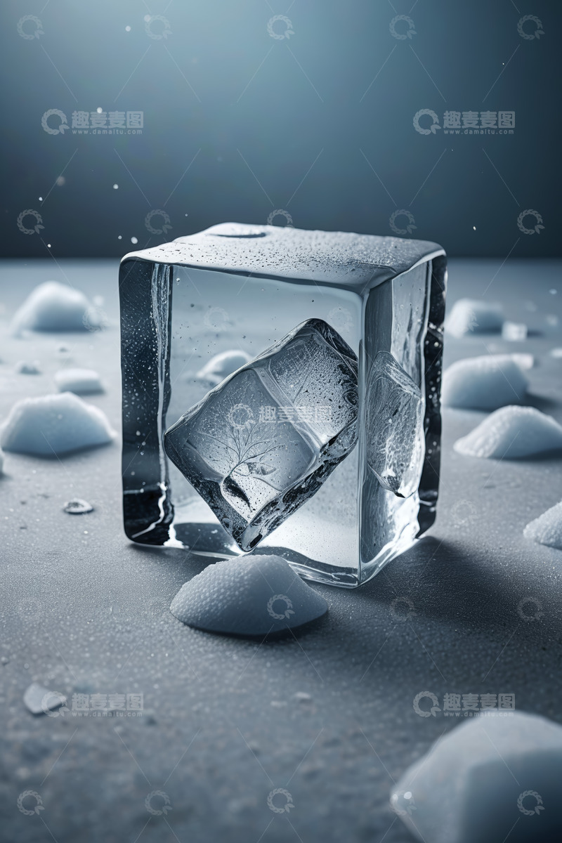 高清大图下载【趣麦麦图】透明冰块特写与散落碎冰