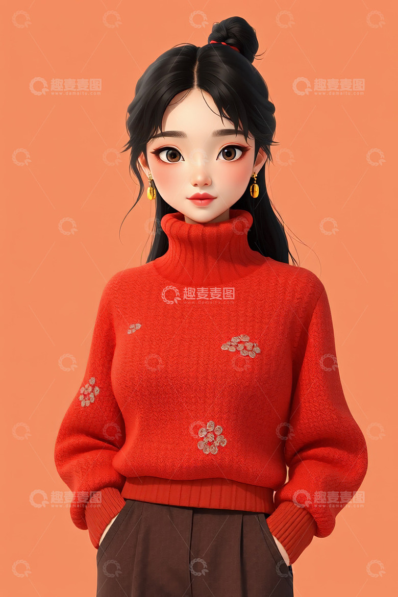 穿红毛衣的卡通女孩形象