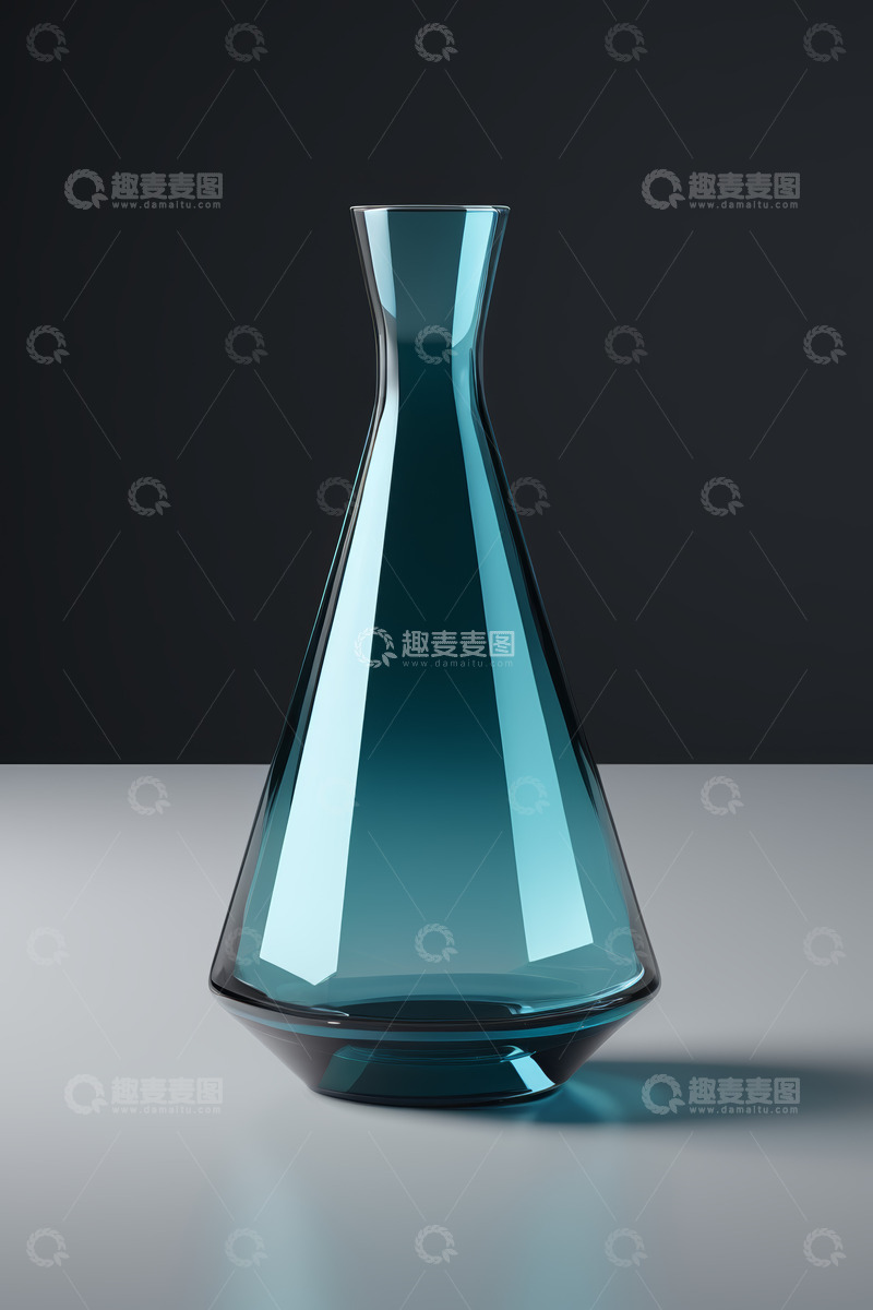 高清大图下载【趣麦麦图】蓝色玻璃花瓶静物特写