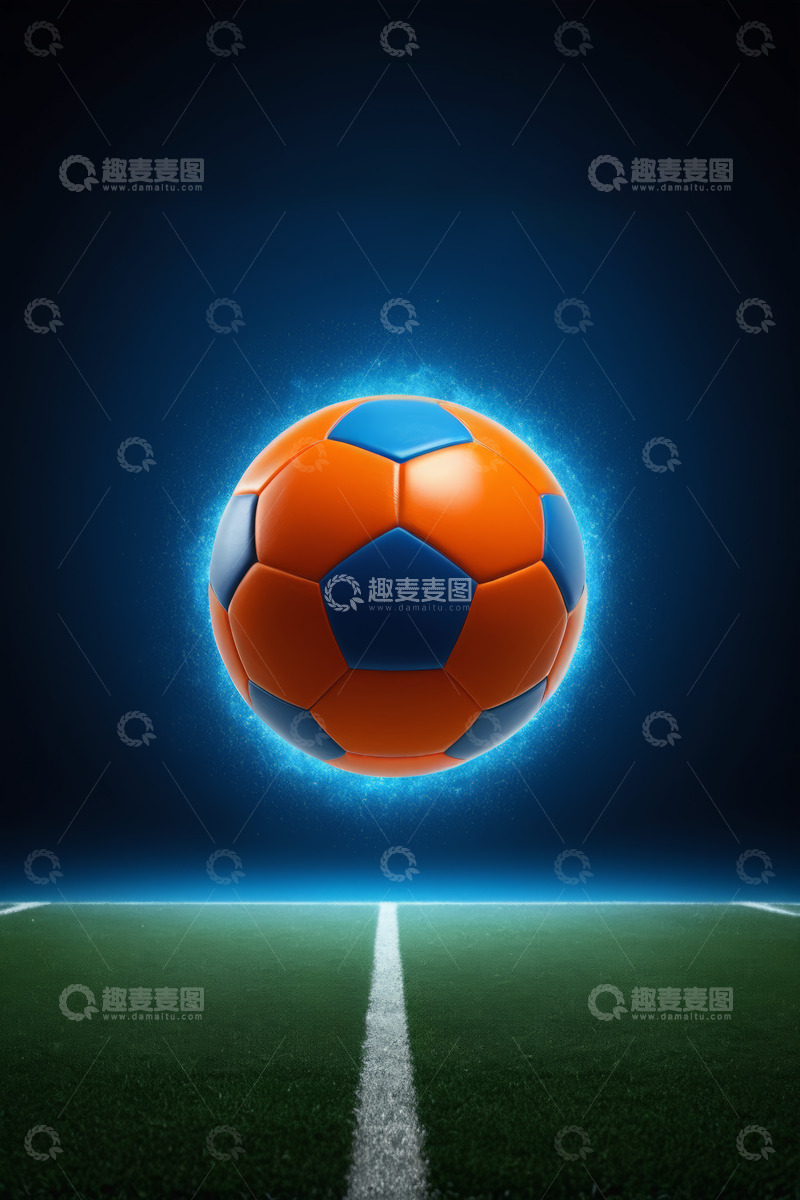 高清大图下载【趣麦麦图】悬浮在足球场的橙色足球