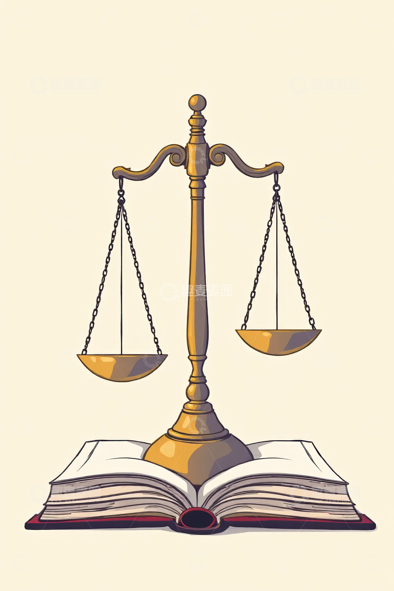高清大图下载【趣麦麦图】天平与法律书籍插画素材