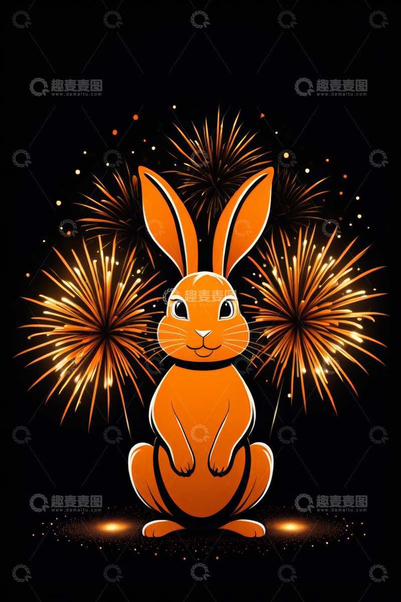 高清大图下载【趣麦麦图】兔子形象与烟花庆祝场景
