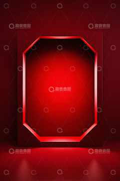 红色背景八边形立体框架