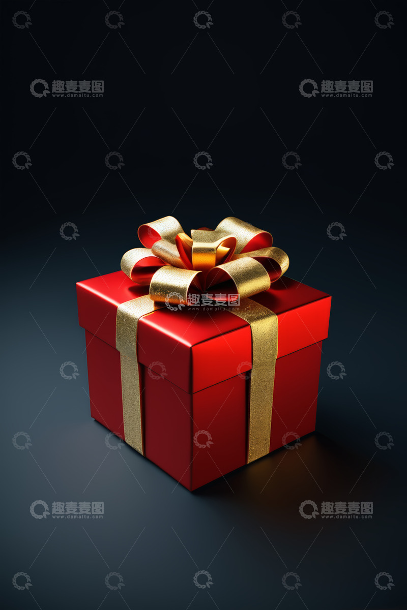 高清大图下载【趣麦麦图】红色礼盒配金色丝带礼物