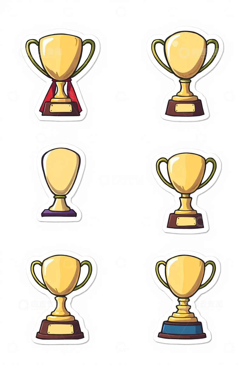 高清大图下载【趣麦麦图】卡通风格奖杯贴纸素材