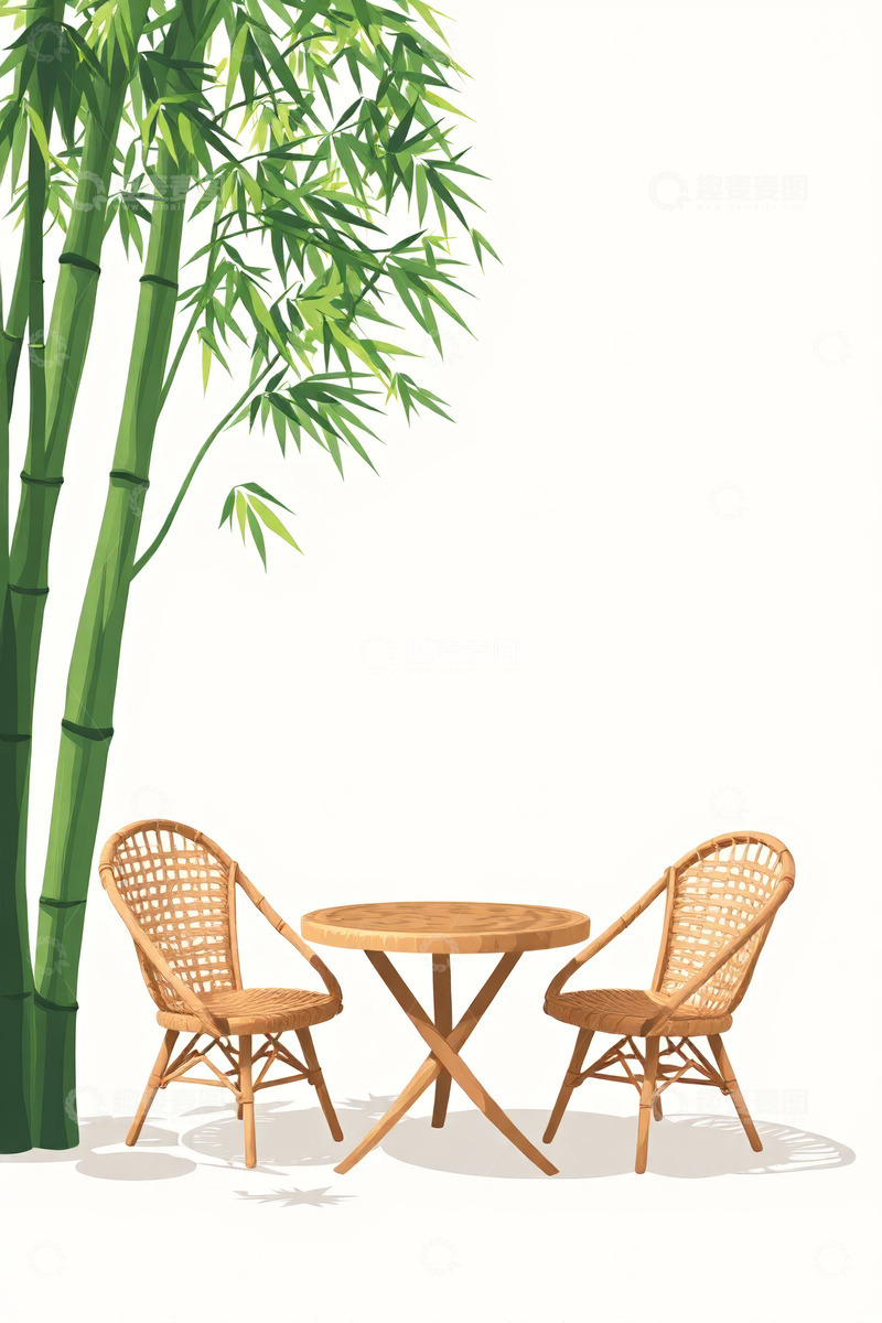 高清大图下载【趣麦麦图】竹旁藤编桌椅组合