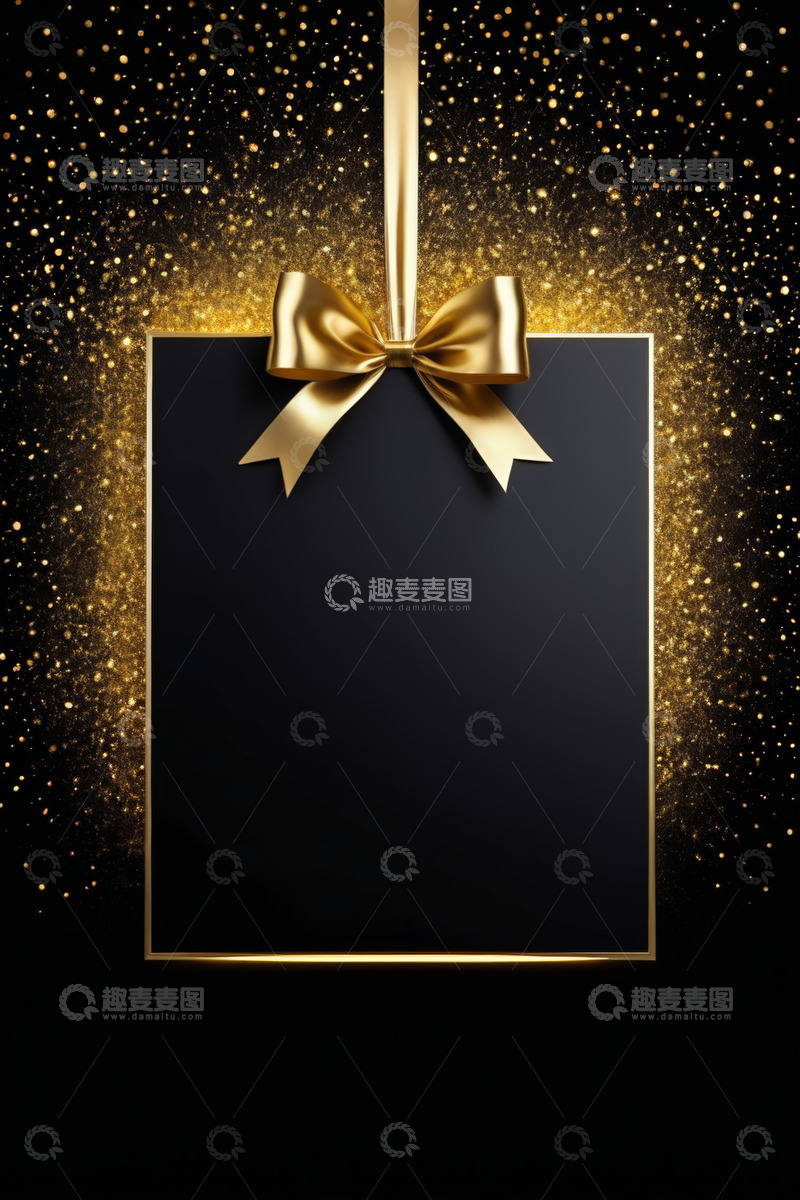 高清大图下载【趣麦麦图】金色蝴蝶结装饰黑色背景