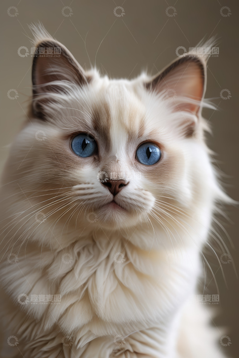 高清大图下载【趣麦麦图】蓝眼长毛猫特写