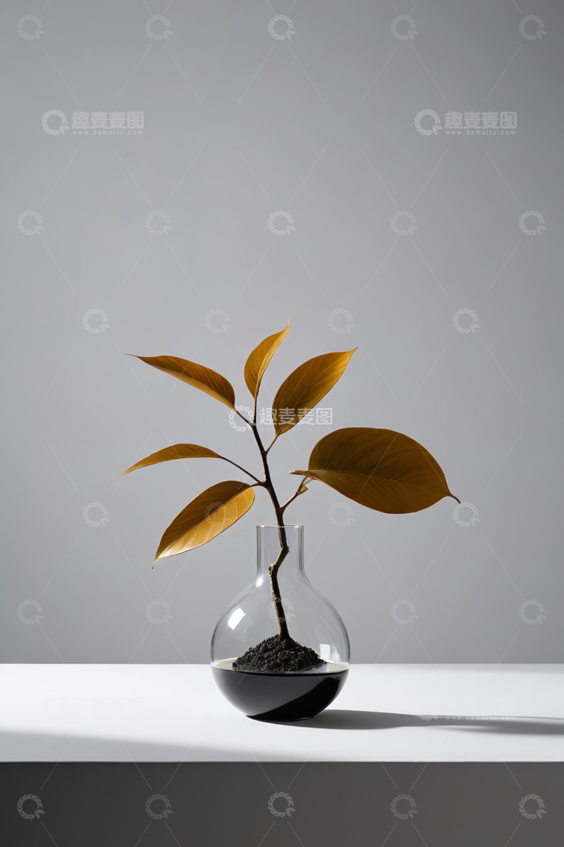 高清大图下载【趣麦麦图】-玻璃花瓶中的植物特写
