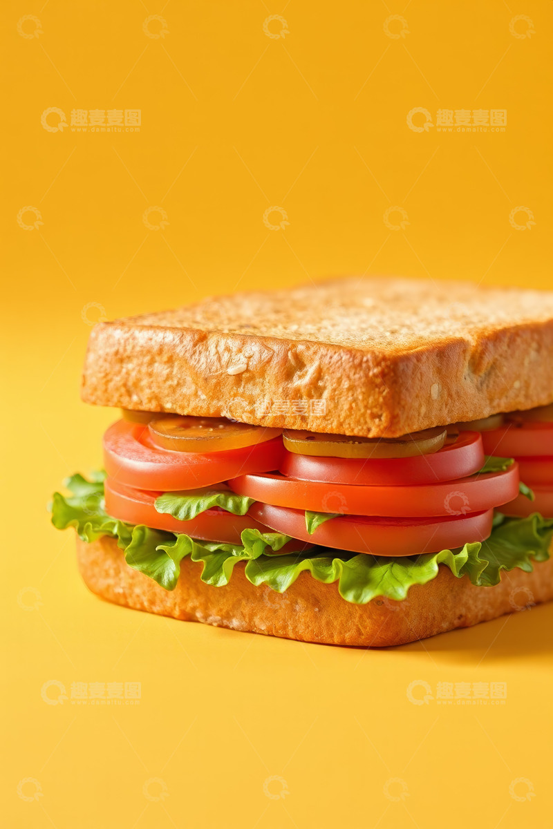 高清大图下载【趣麦麦图】黄色背景下的三明治美食