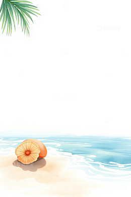 海滩上的贝壳与棕榈叶插图