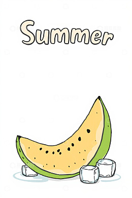 夏日卡通西瓜与冰块插画