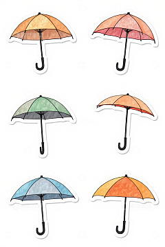 彩色手绘雨伞贴纸素材