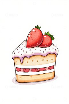 草莓装饰美味蛋糕插画