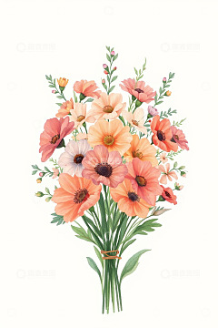 手绘粉色花卉花束